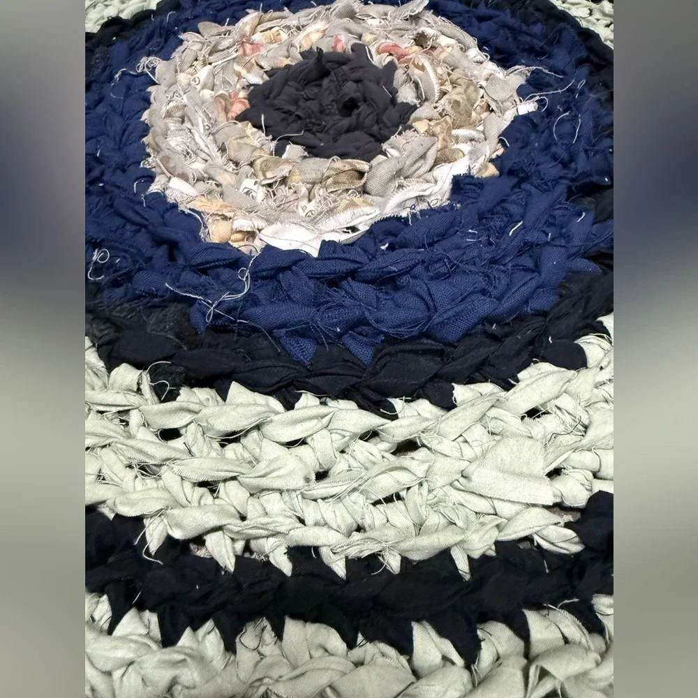 Handmade crocheted rug bathroom kitchen mat round 21” repurposed fabric
